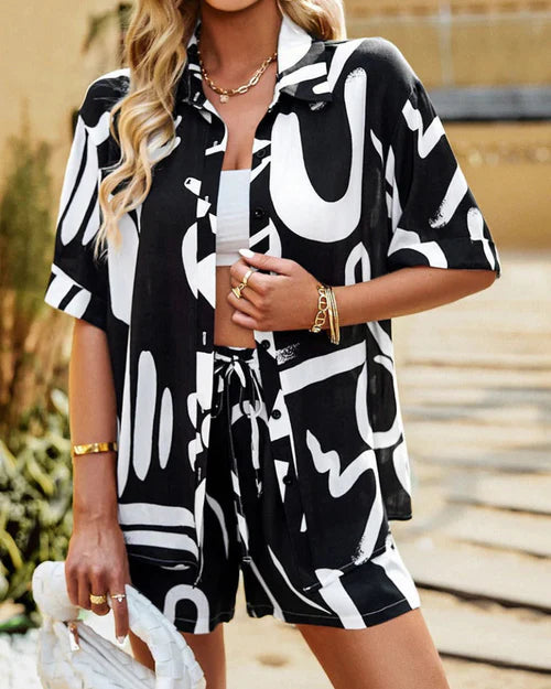 Adele - Chic Black & White Geometric Co-Ord Set for Women