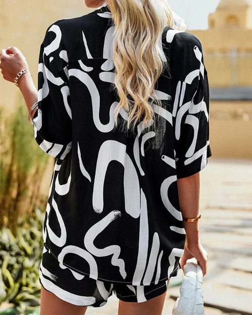 Adele - Chic Black & White Geometric Co-Ord Set for Women
